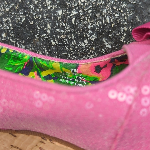 Sperry Topsider 7m Cork Wedge Pink Sequin High Heel - Picture 6 of 9